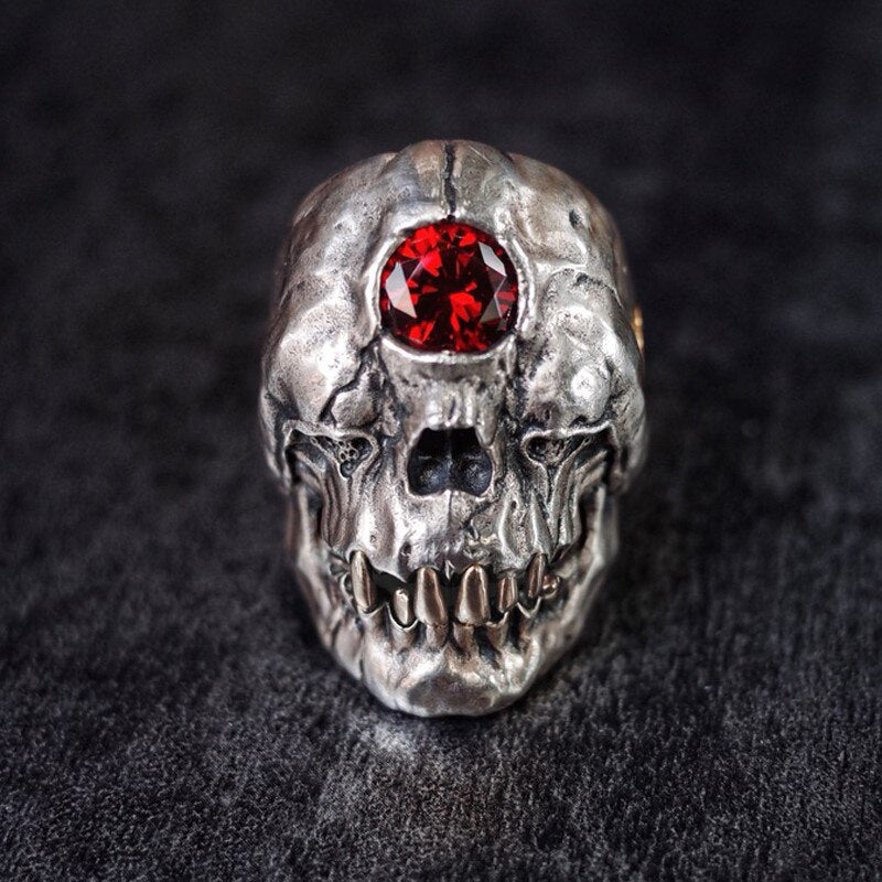 Cyclops Skull Ring Red CZ Crystal