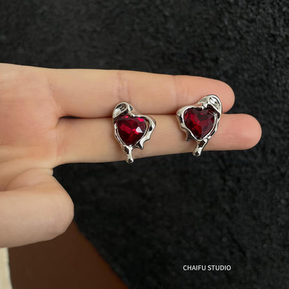 Molten Metal Red Crystal Love Earrings
